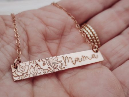 Birth Flower Garden Personalized Bar Necklace - Lara Large Bar For Cheap