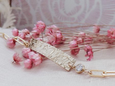 Birth Flower Garden Bracelet - Lara Large Bar w. Paper Clip Chain + Tiny Crystal For Discount