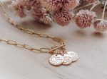 Birth Flower Mini Discs Toggle Clasp Necklace w. Paper Clip Chain on Sale