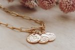 Birth Flower Mini Discs Toggle Clasp Necklace w. Paper Clip Chain on Sale