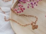 Birth Flower Hearts Necklace with Toggle Clasp + Paper Clip Chain Supply