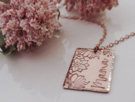 Birth Flower Garden Rectangle Name Necklace For Cheap