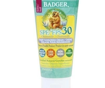 Badger Balm Active SPF 30 Baby Sunscreen Cream - Chammomile (87 mL) on Sale