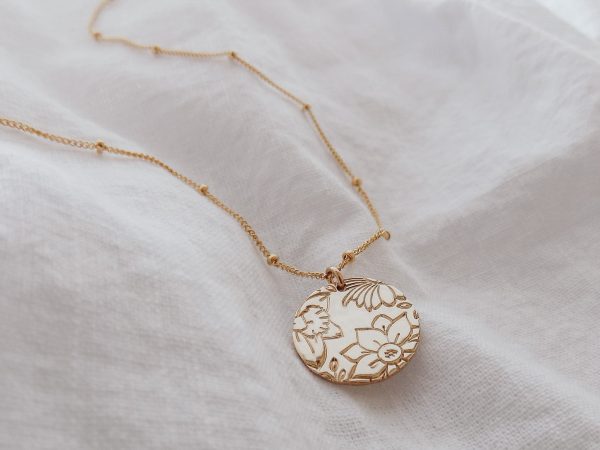 Birth Flower Garden Necklace with Jupiter Chain - Mia Disc Cheap