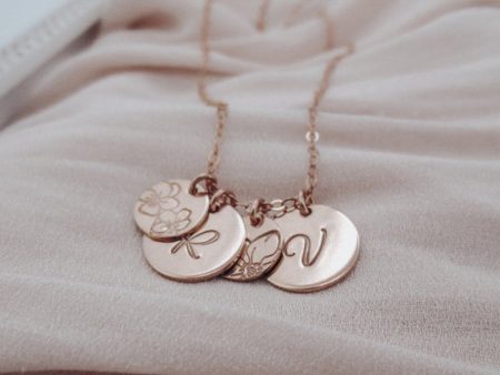 Birth Flower Personalized Discs Necklace - Disc Duo Fashion