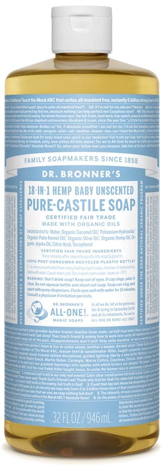 Dr. Bronner s 18-in-1 Pure-Castile Soap - Hemp Baby Unscented For Sale