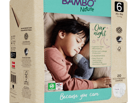 Bambo Nature Overnight Baby Diapers 16+ kg Size 6 (20 Diapers) Supply