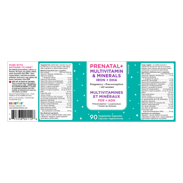 KidStar Nutrients Prenatal Multivitamin & Minerals Iron + DHA (90 VCaps) Online Hot Sale