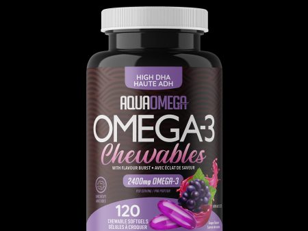 AquaOmega Omega-3 Chewables High DHA 2400 mg - Grape (120 Chewable Softgels) For Sale