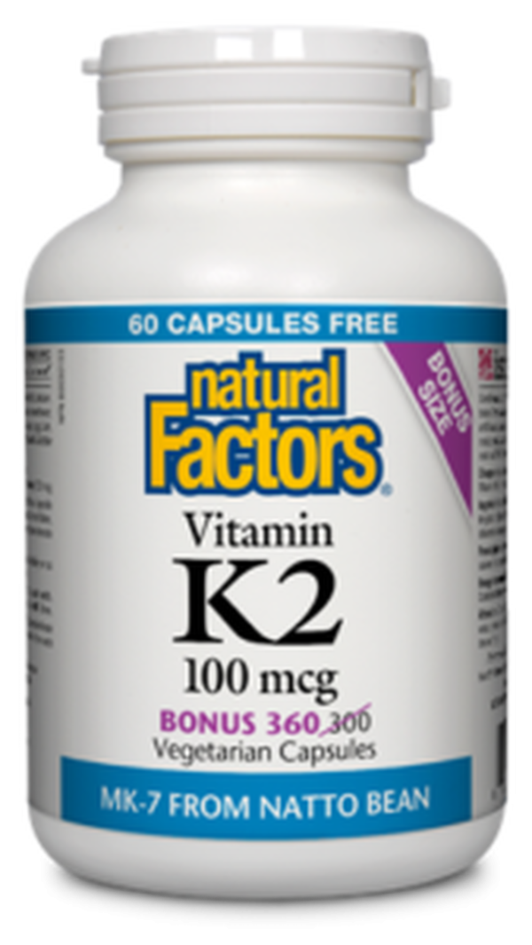 Natural Factors Vitamin K2 100 mcg BONUS SIZE (360 VCaps) on Sale