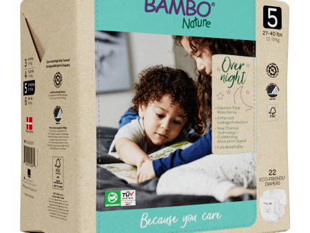 Bambo Nature Overnight Baby Diapers 12-18 kg Size 5 (22 Diapers) For Discount