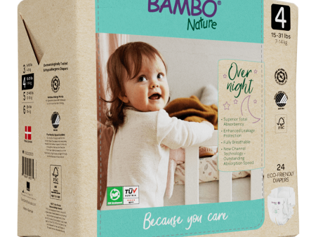 Bambo Nature Overnight Baby Diapers 7-14 kg Size 4 (24 Diapers) Hot on Sale