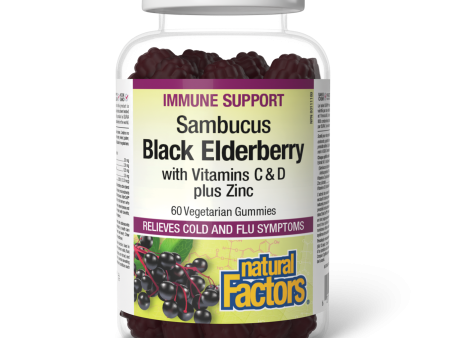 Natural Factors Sambucus Black Elderberry with Vitamins C & D + Zinc (60 Gummies) Supply