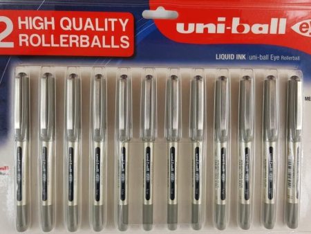 Uni-ball 157 Black Medium Nib Eye Fine Roller ball Pen - Black Pack 12 on Sale