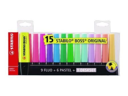 Highlighter - STABILO BOSS ORIGINAL Deskset of 15 Assorted Colours on Sale